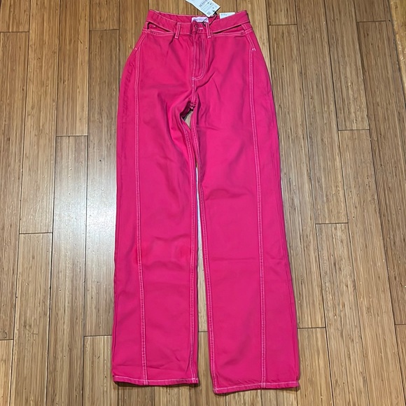Zara Jeans Hot Pink High Waist Wide Leg Jeans Zara Size 2 Nwt With